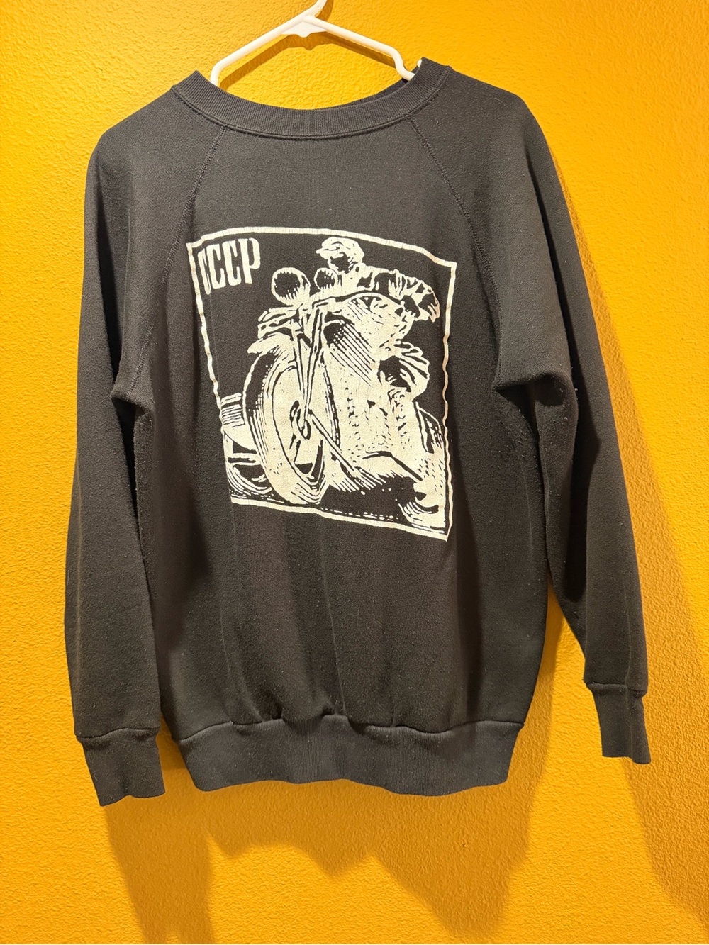 Tultex Black Crewneck Sweatshirt with White Motorcycle Graphic